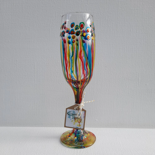 Colour Carnival, Champagne Flute, Hand Painted Glass | Can Be Personalised For Free Unique, Perfect Gift To Order Her Him