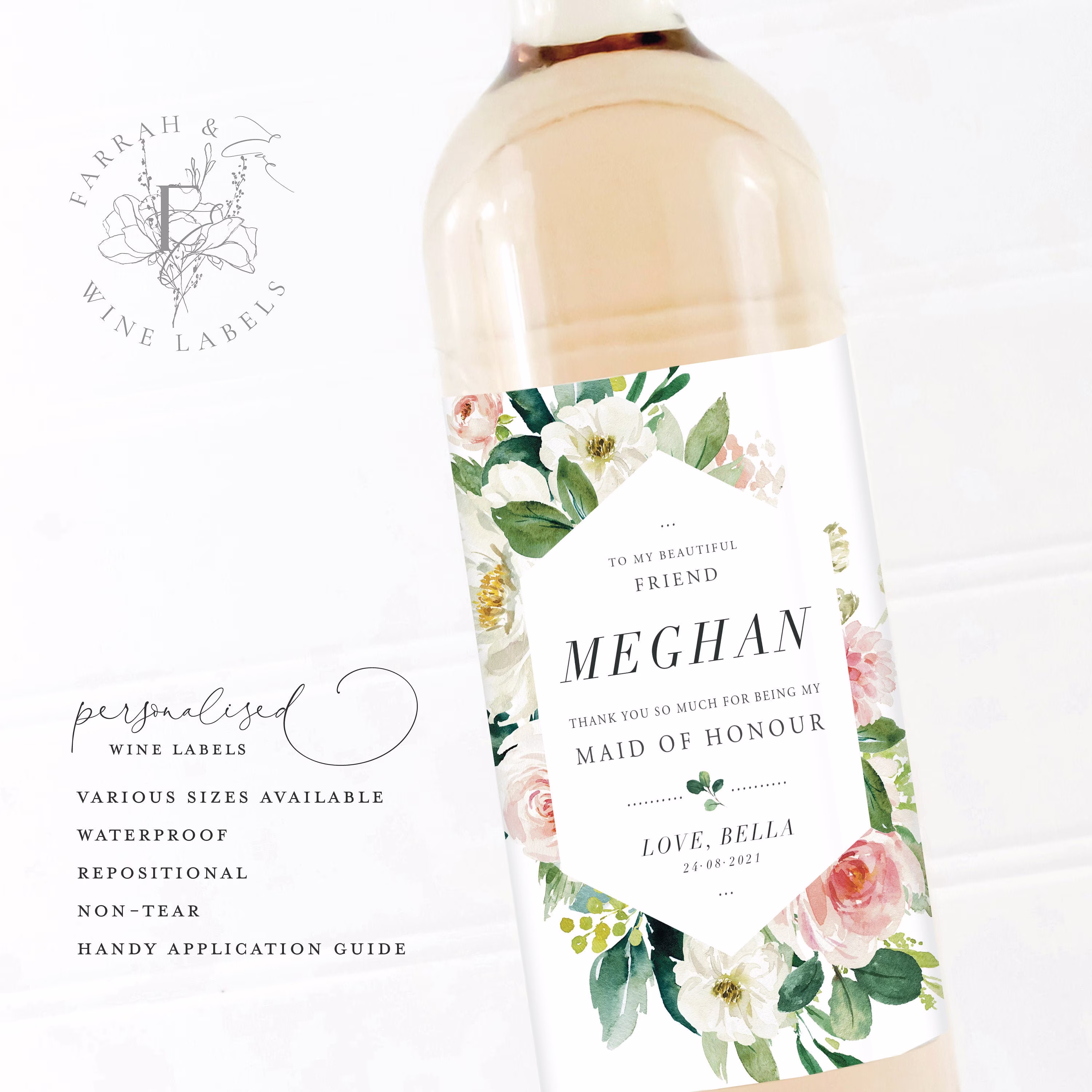 Thank You Wine Bottle Labels | Will Be My Bridesmaid Gift Labels|Bridesmaid Proposal Custom Fewl02