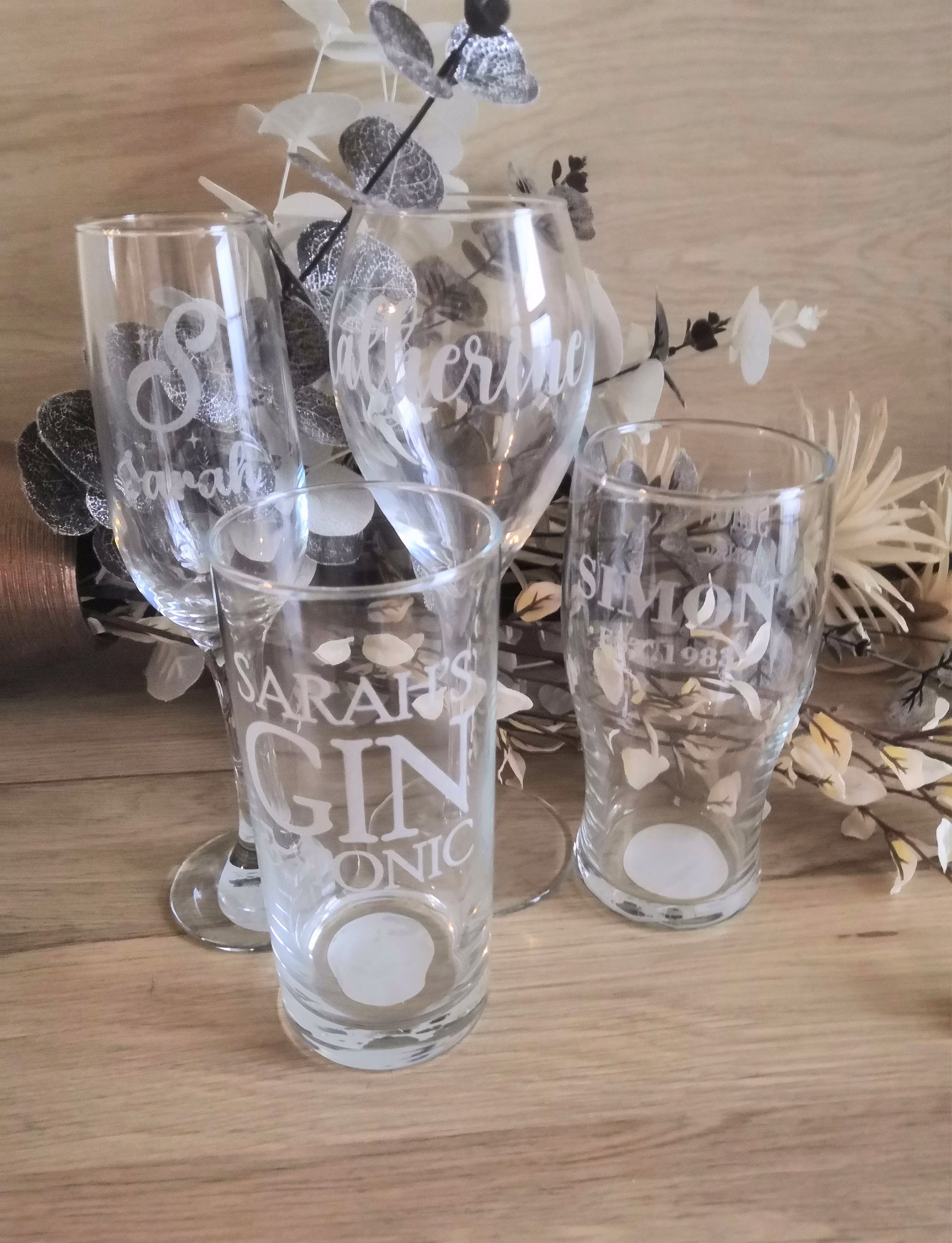 Personalised Engraved/Etched Large Wine Glass/Beer Glass/Champagne Flute/Hi Ball