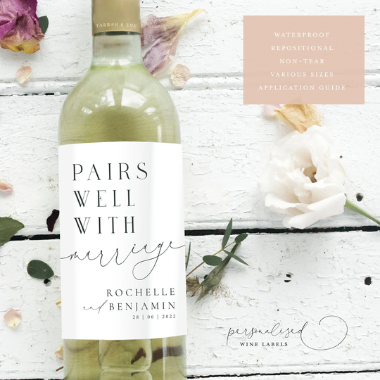 Personalised Pair Well With Marriage Wine Label|Engaged Label|Celebration Label|Engagement Label|Congratulations Label Few26