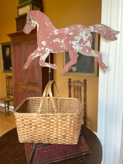 Antique Shaker Style Double Swing Handle Large Gathering Basket Circa 1900S Farmhouse Decor Primitive Aafa