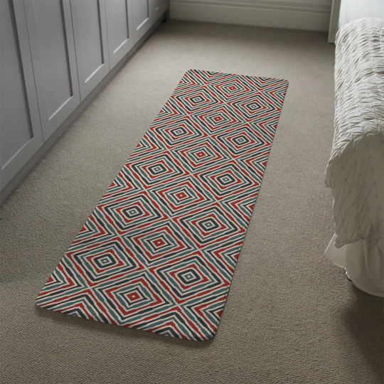 Kerley Repeated Squares and Rhombuses Ornamental Abstract Tribal Motif Designer Shaggy Red/Green Rug
