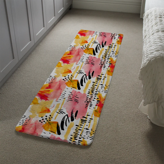 Hudgens Fall Seamless Pattern in Bright Autumn Designer Shaggy Pink/Yellow Rug