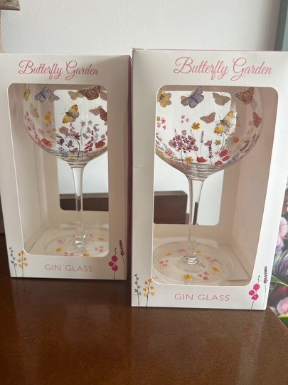 Butterfly Design Large Gin Glass Available Individually, Ideal Gift For Any Gin Lover, Summer Drinks, Party, Glass, & Tonic, Meadow
