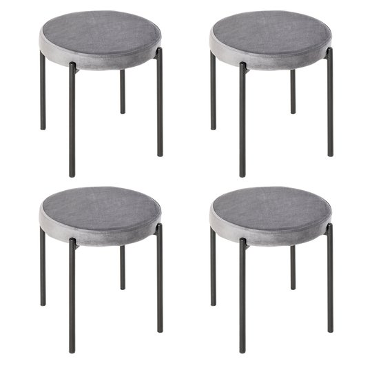 HOMCOM Backless Stackable Dining Stools Velvet-Touch Fabric Upholstered Round Chair with Steel Legs, Set of 4, Grey | Aosom Ireland