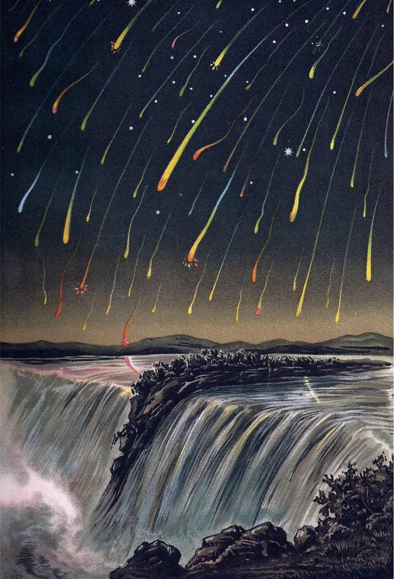 Leonid Meteor Shower Over Niagara Falls, 1892 - Postcard