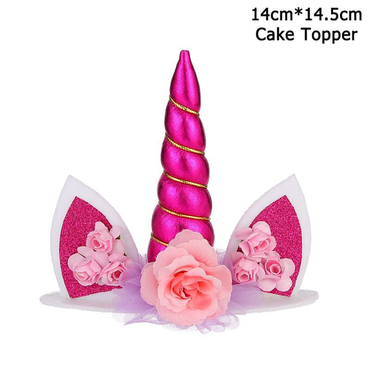 Unicorn Party Cake Topper Unicornio Horns Ears Cupcake Toppers Baby Shower Girls Boys Kids Birthday Baking Decorations