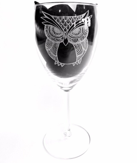 Owl Mandala Engraved Glassware, Etched, Gift. Wine, Pint, Whiskey, Beer, Tankard, Gin, Vase, Personalised, Sugar Skull Animal Pattern