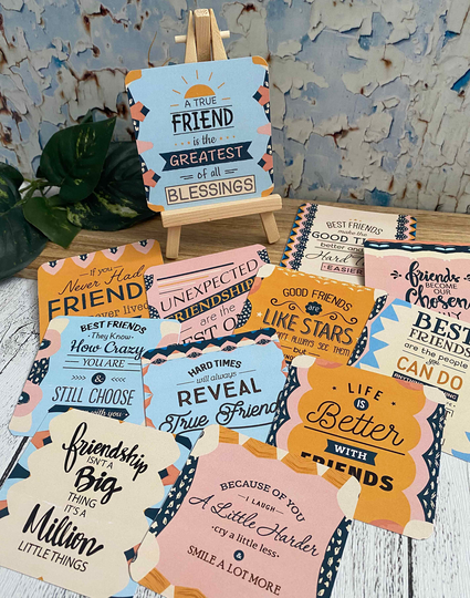 Set Of 12 Friendship Affirmation Cards With Small Wooden Easel, Quotes About Friendship, Gift For A Special Friend, Cloud Nine Design