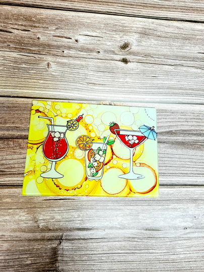Cocktails, Tempered Glass Chopping Board, Placemats, Yellow, Sunshine, Outside, Dining, Large, Summer, Summertime