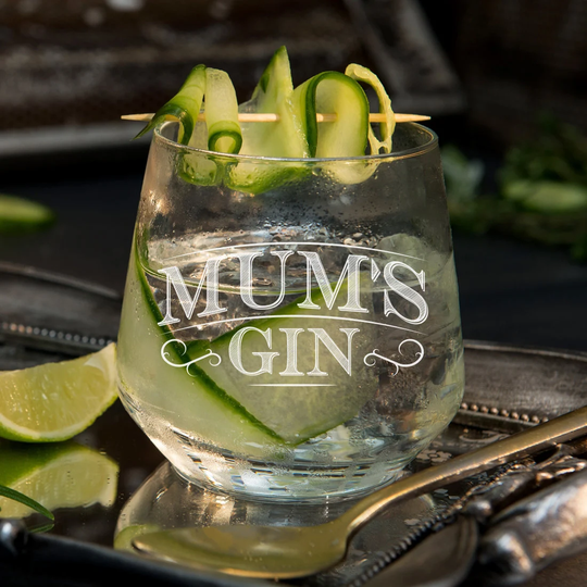Personalised Gin Label Engraved Stemless Glass