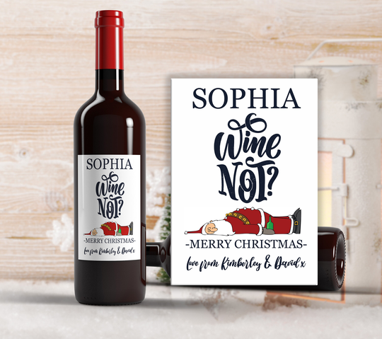 x1 Personalised Christmas Wine Bottle Labels, Stickers Funny Gifts Stocking Fillers Tree "Wine Not