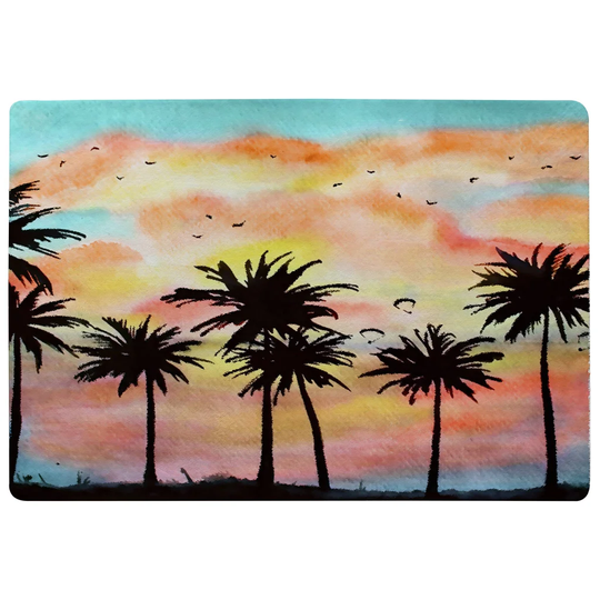 Fulton Palm Trees at Sunset Designer Shaggy Black/Pink/Yellow Rug
