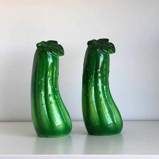 Vintage Cucumber Salt & Pepper Shakers - Woolco Import Toronto Made in Japan