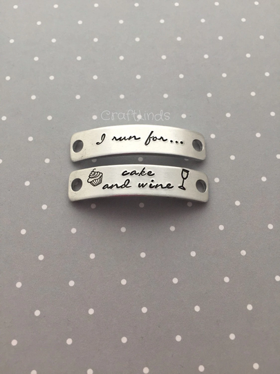 Hand Stamped Lace Plates For Your Trainers. "I Run For" "Cake & Wine