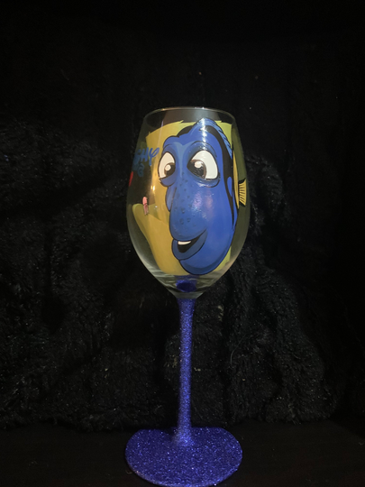 Dory & Jellyfish Handpainted Wine Glass
