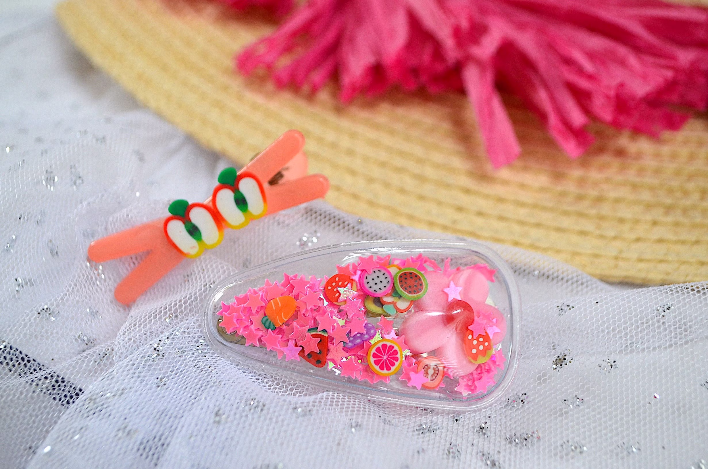 Sparkle Shaker Fine Hair Clips, Kids Stocking Stuffer, Daisy Flower Clip Toddler, Pink Shaker, Party Favor, Gift Girls