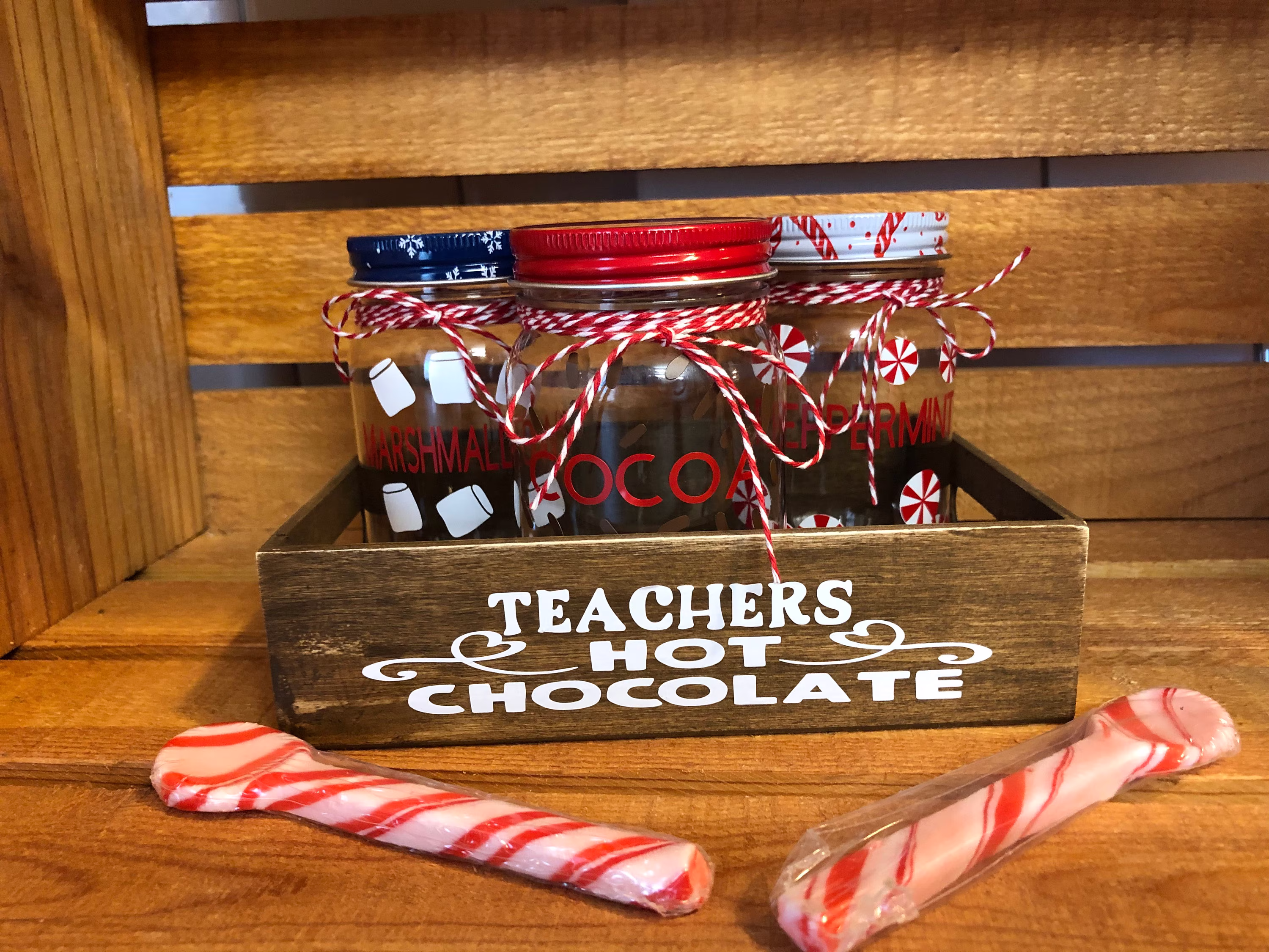 Hot Cocoa Bar, Teachers Farmhouse Bar Set For Your Teachers, Of Three Small Plastic Jars For Christmas Gift