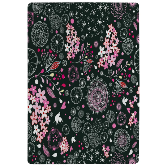 Jack Different Flowers, Shapes and Birds Shaggy Black/Pink Rug