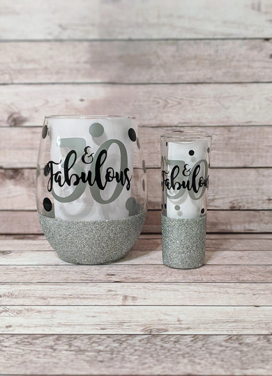 Birthday Wine Glass, Glitter Glass, 40 & Fabulous, Gifts For Her, Gifts Under 15, Wine Glasses With Saying