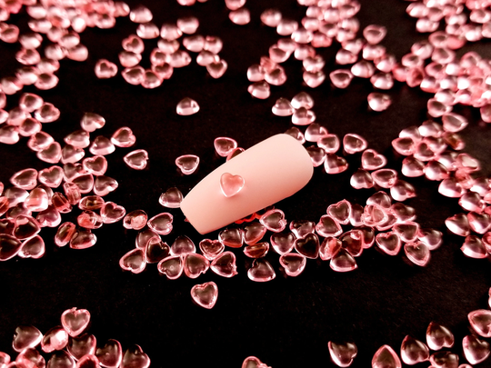 4mm Pink Translucent Jelly Heart Flatback Resin Cabochon, Shaker Mold Embellishment Bits, Kawaii Nail Hearts, Tiny Hearts