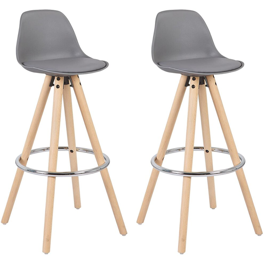 2X Bar Stools UK Kitchen Chairs Grey with Wooden Leg Furniture, Best