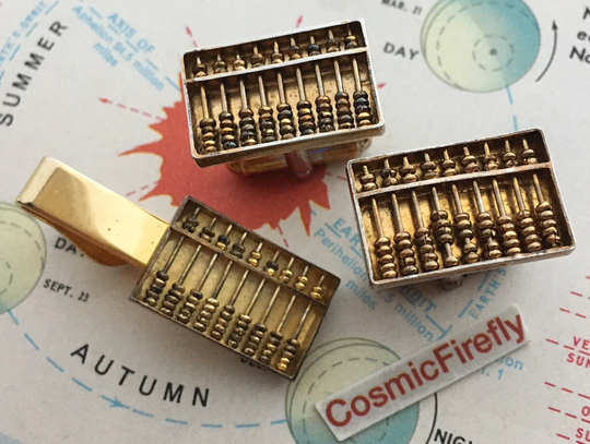 1950's Vintage Working Miniature Abacus Cufflinks Hong Kong Souvenir Tie Bar Patina Aged Sterling