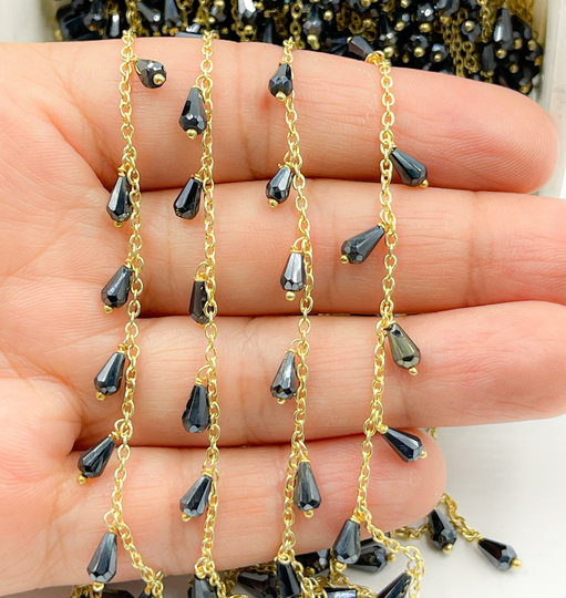 1Ft 6x4mm Spinel 925 Silver Dangle Chain By Foot, Gold Plate Teardrop Coated Spinel Bead Chain, Pear Shape Shaker Necklace Bulk
