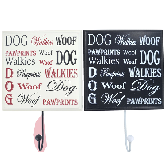 Dog Lead Holder Hook Coat Hat Or Robe Rack Cream Black Pawprints Sayings Wood Metal Utility Room Kitchen Hall