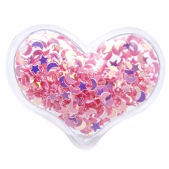 Hot Pink Heart 38x30mm Soft Star & Moon Glitter Filled Resin Shaker, Embellishments Diy Headbands, Hair Bow Centers, Flat Back Shaker Pack