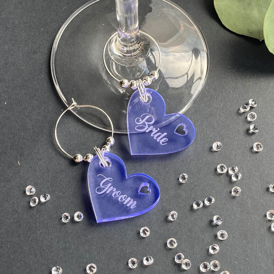 Drink Charms, Wedding Favour, Personalised Acrylic Glass Charm, Place Name Setting, Wine Hen Party Ideas - Purple