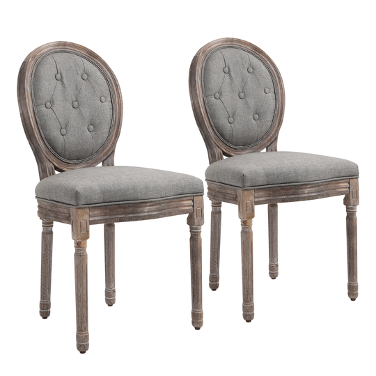HOMCOM 2 Piece Fabric Upholstered Dining Chair with Solid Wood Legs, Button Tuft Backrets | Aosom Ireland