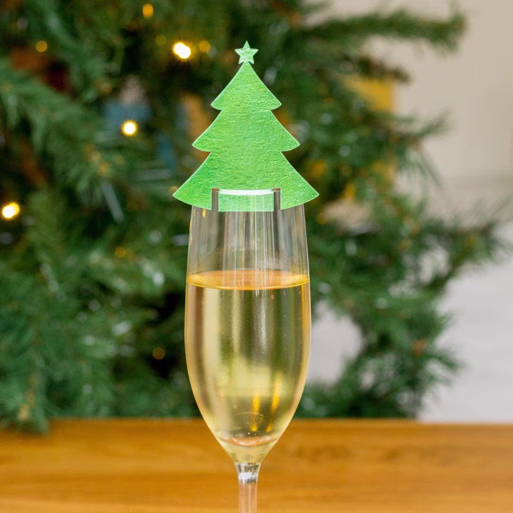 10 Christmas Tree Drink Toppers, Festive Glass Decorations, Table Party Toppers