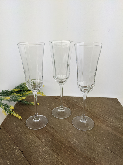 Arcoroc France Clear Octime Champagne Flutes Set Of 3/Octime France Replacements, 1980's Barware
