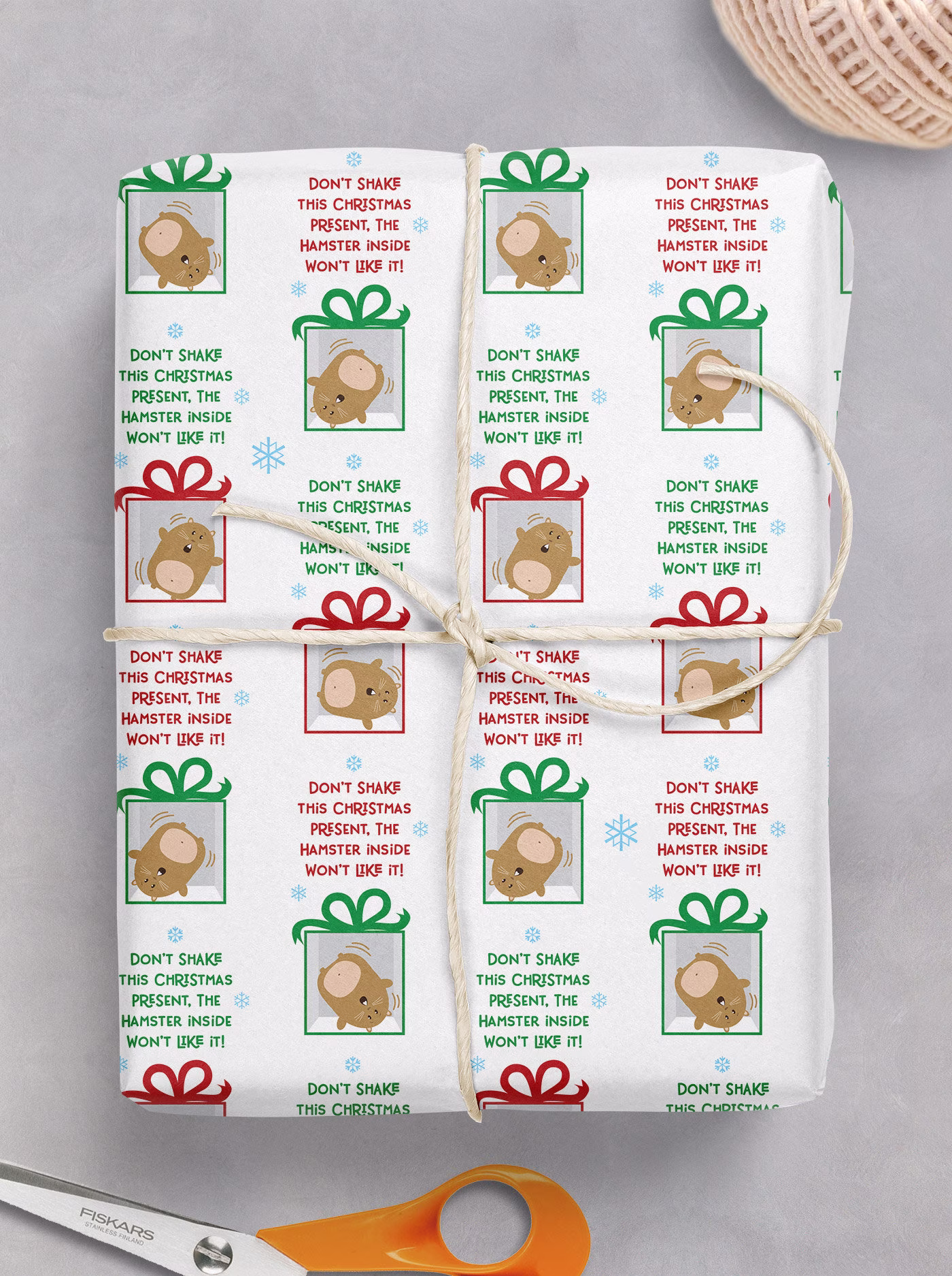 Funny Cute Christmas Gift Wrap | For Him Her Girls Boys Joke - Do Not Shake, Hamster Inside Xmas Wrapping Paper