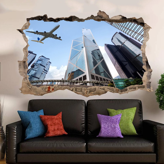 City Plane Skyscrapers Wall Mural Sticker Poster Decal Room Office Nursery Decor Id2018
