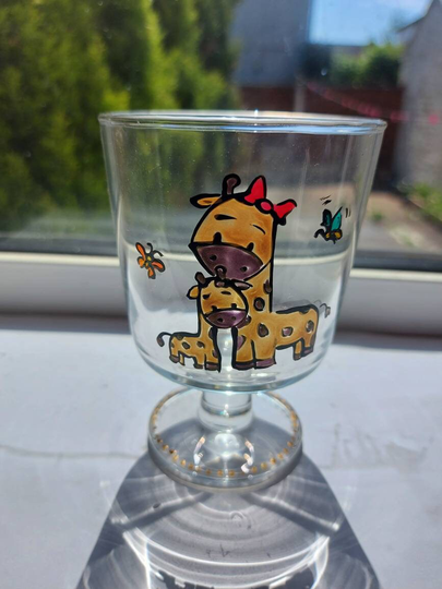 Handpainted Cute Giraffe Pair Glass