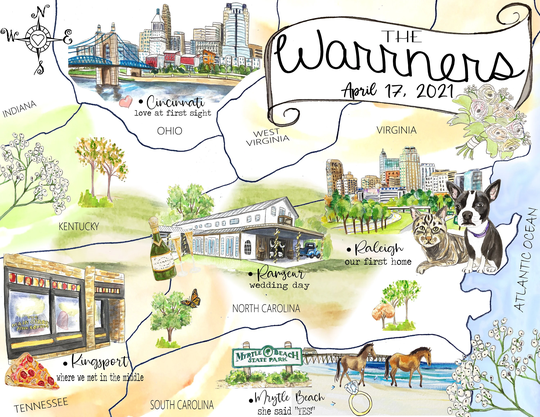 Custom Hand Painted Wedding Save The Date Map