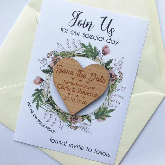 Save The Date Cards + Magnets - Personalised Engraved Wedding Invites Personalized Wooden Unique The Dates