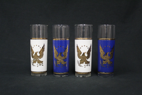 Vintage Collins Tall Glasses With Gold Embossed Eagle Set Of 4 | V3264
