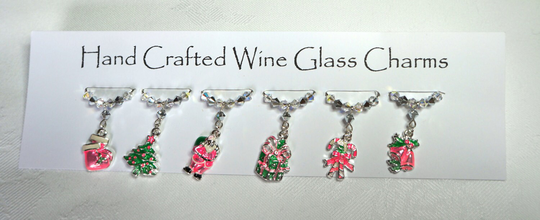 Christmas - Pink Wine Glass Charms, Party, Dinner Gifts, Stocking Fillers, Teachers Gifts
