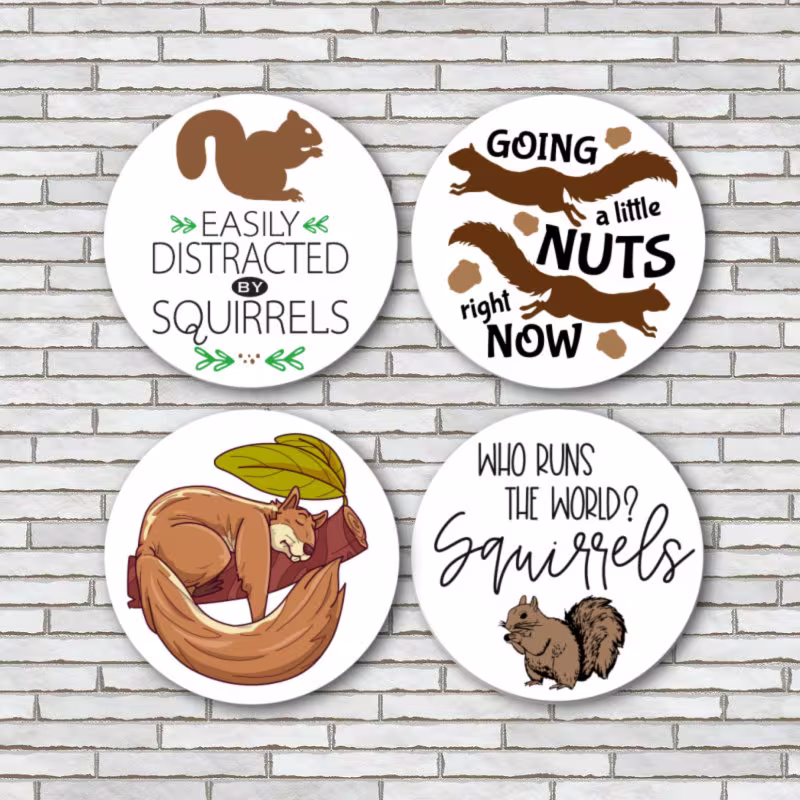 Funny Squirrel Fridge Magnets Or Pinback Button Pins Set Of 4 Size 2.25