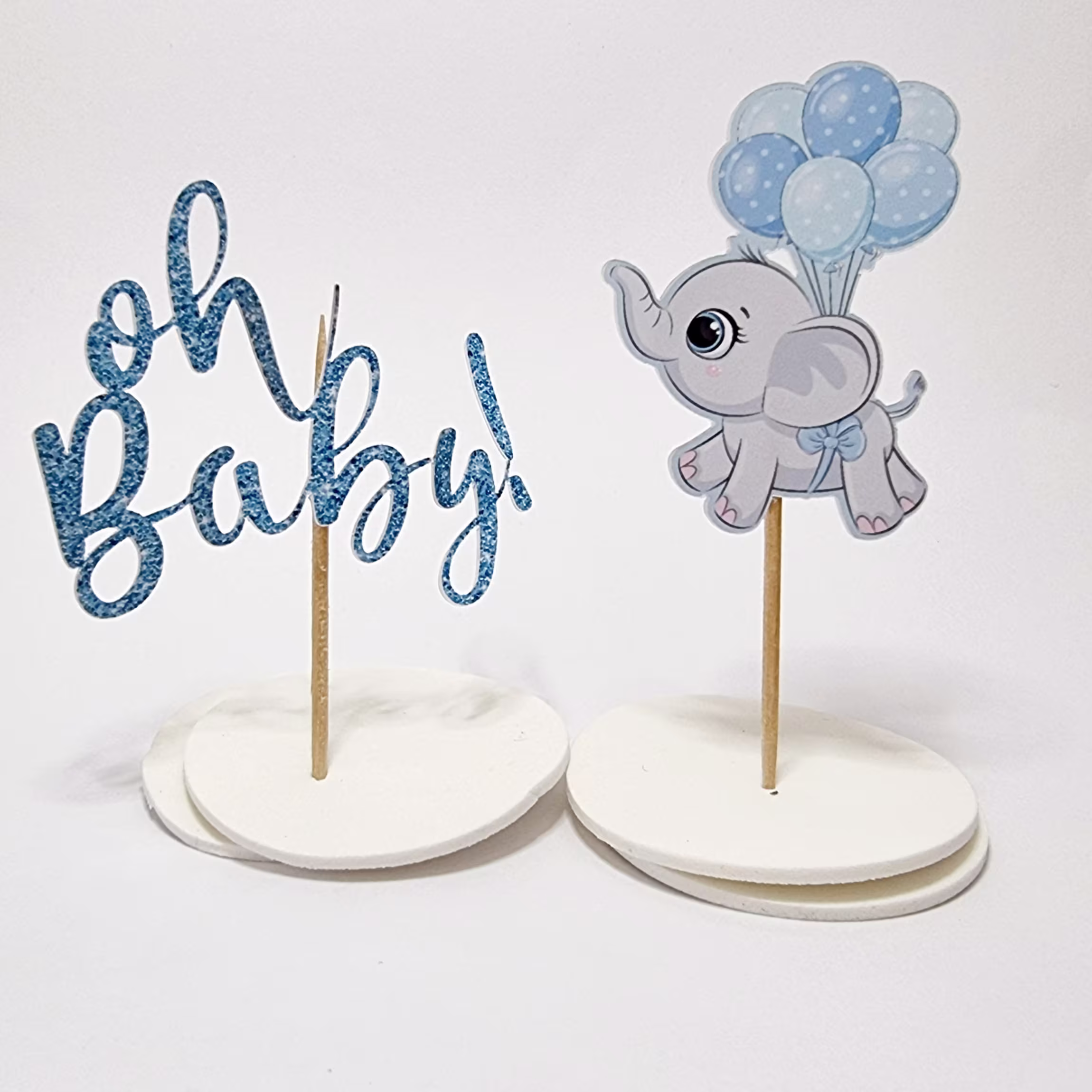 Baby Shower Blue Elephant Cupcake Toppers