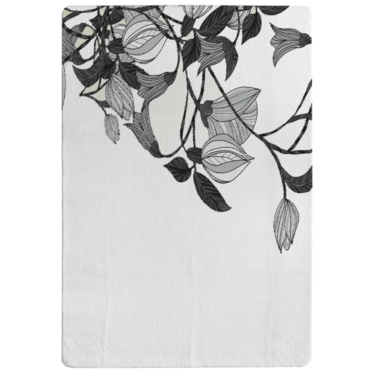 Oronoco Flower Illustration Designer Shaggy Black/Grey/White Rug
