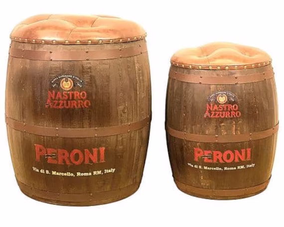 Wooden Barrel With Removeable Padded Seat For Storage -2 Sizes - Italian Beer