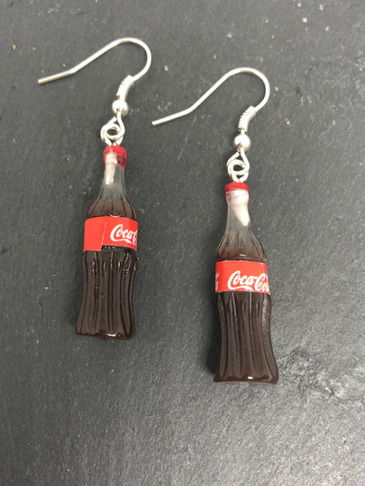 Coca Cola Inspired Silver Plated Drop Earrings