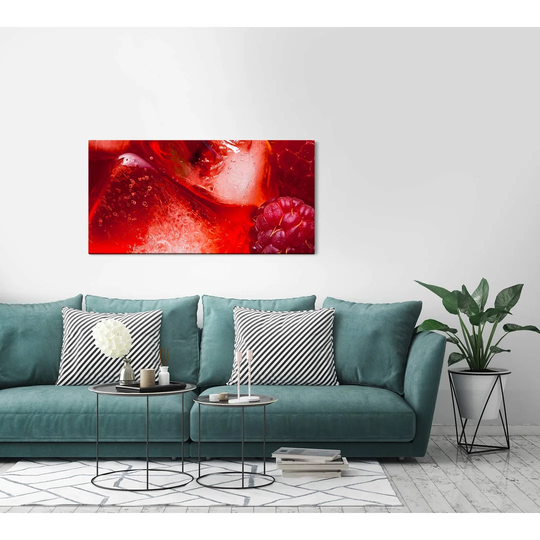 'Close-up Ice Cube and Raspberries' Photograph on Wrapped Canvas