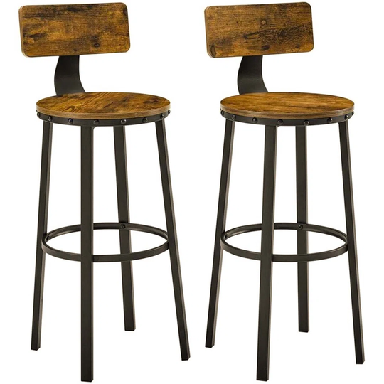 Set Of 2 Tall Bar Chairs With Backrest