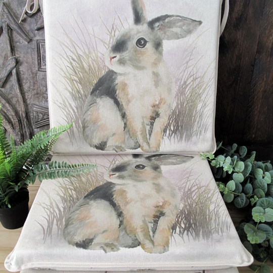 Set Of 4, 6 Or 8 Rabbit Reversible Square Seat Pads, Chair Large Print Square Kitchen Chair Pad. Bistro, Bar, Patio Seat
