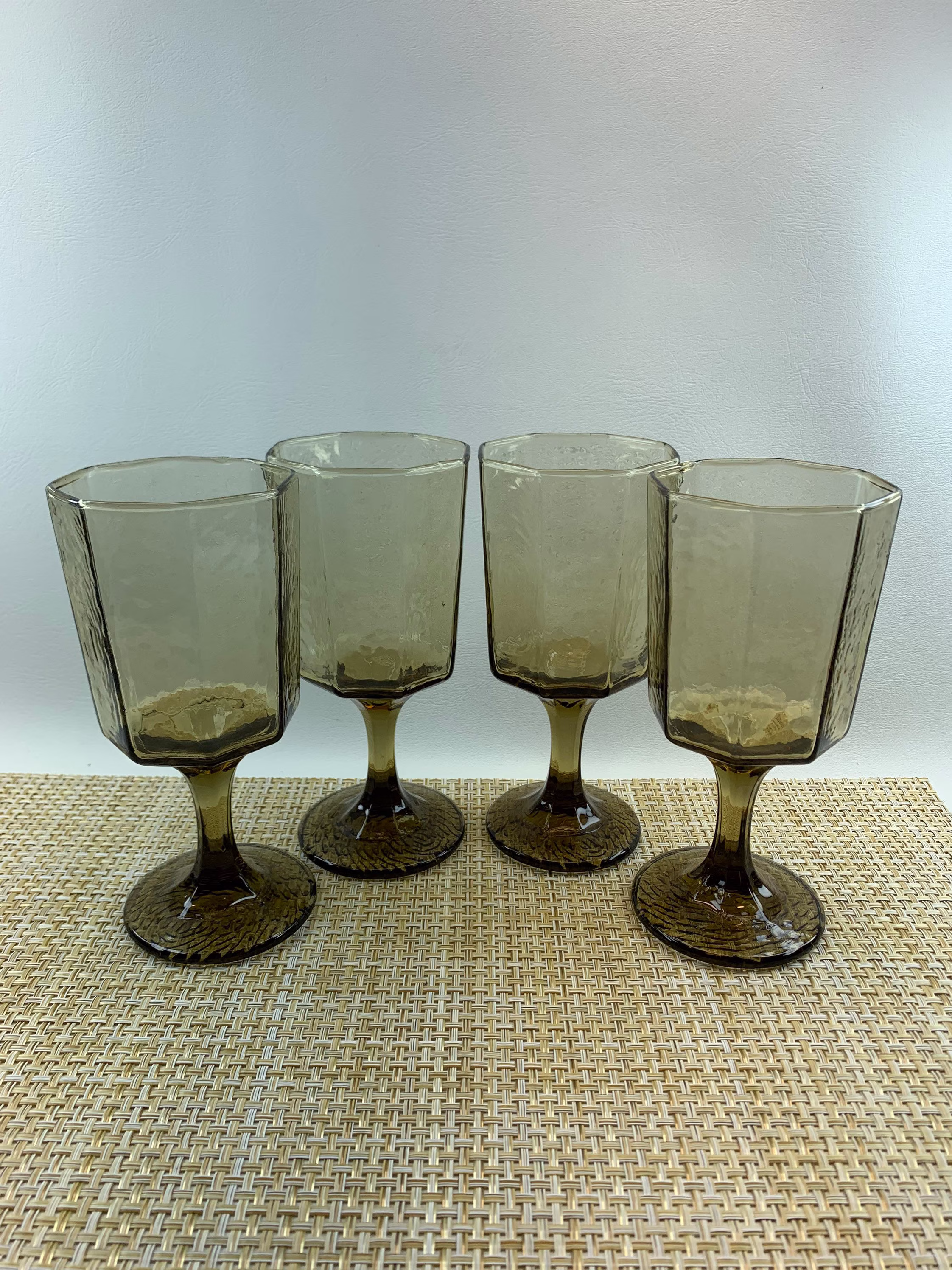 Vintage Libbey Textured Stemmed Wine Glasses